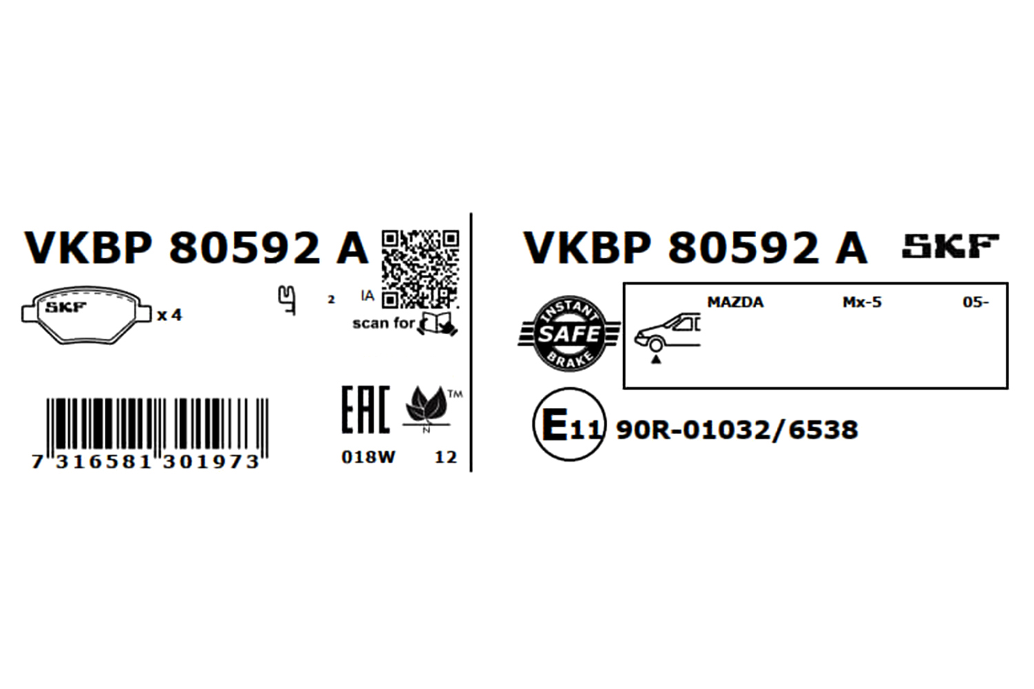 SKF VKBP 80592 A Bremsbelagsatz, Scheibenbremse